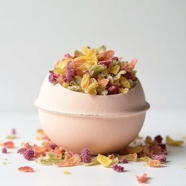 Bath bomb with dried flowers