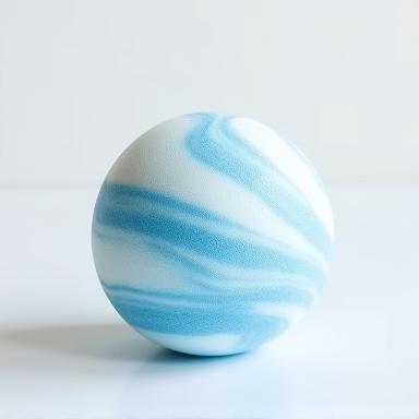 Blue and white bath bomb resembling ocean waves
