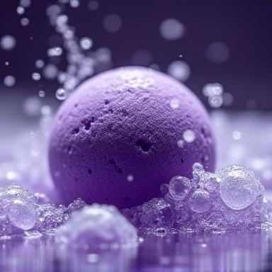 Deep purple bath bomb fizzing